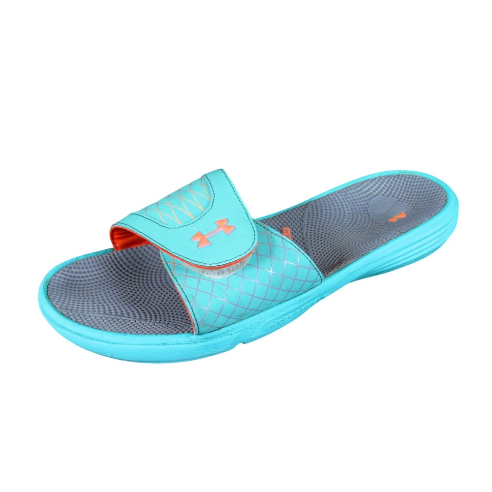 Under Armour Ignite IV Women Slide Sandal Size 10 Athletic Teal Orange Grey